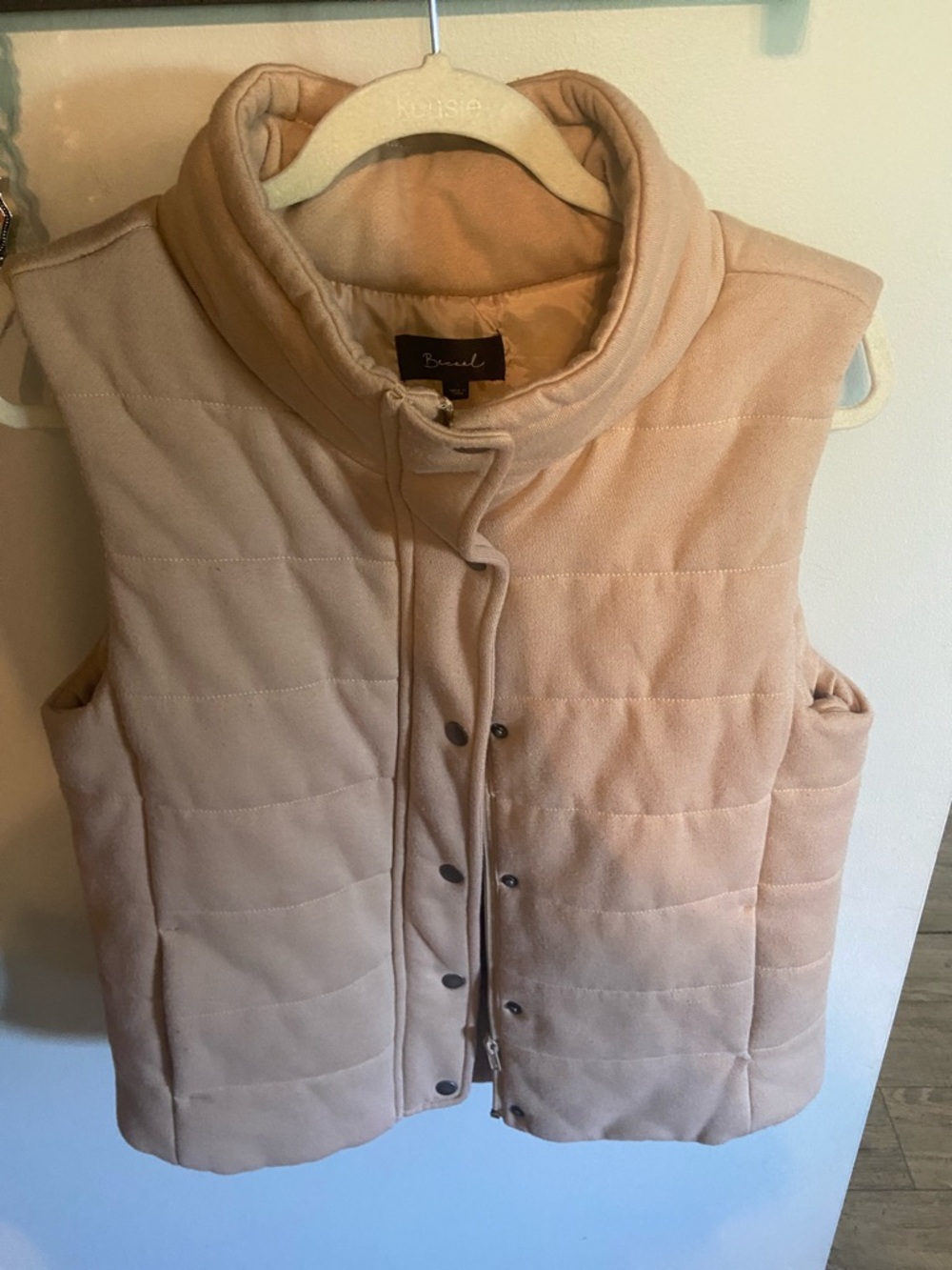 Sleeveless Quilted Vest in Light Taupe by Braxol